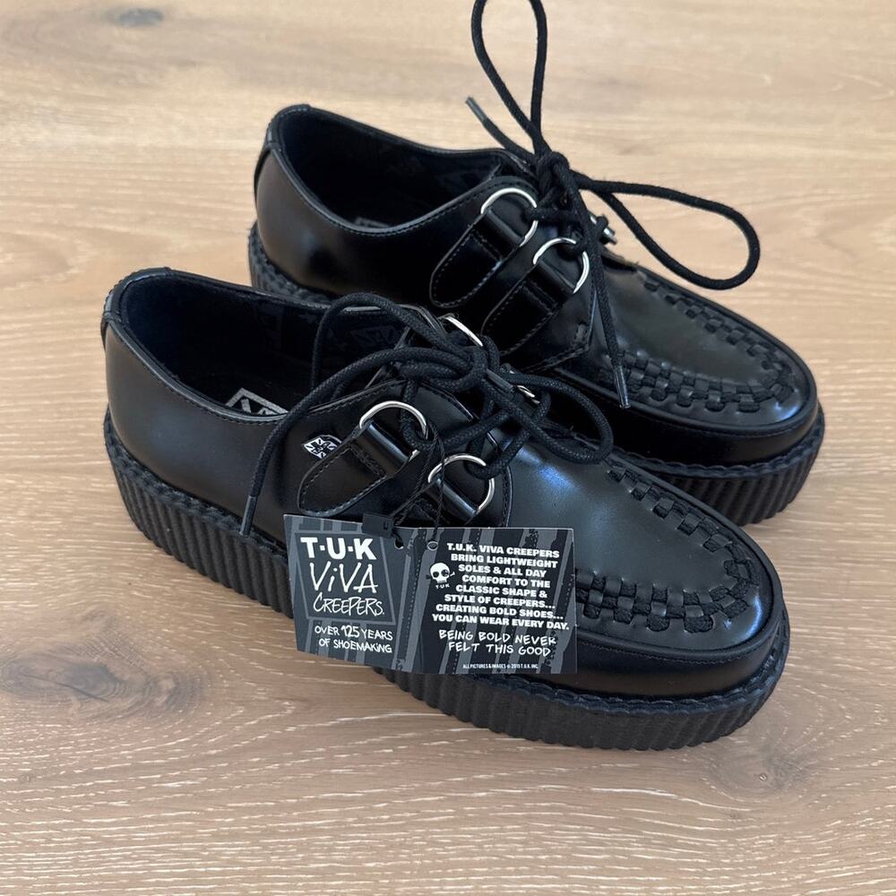 TUK Viva Mondo Leather Creeper Shoes Size US W 6 Black